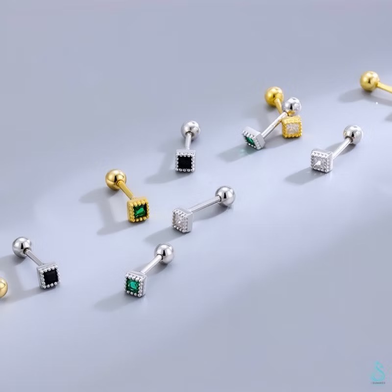 SUMMER 銀飾💫［925純銀］迷你方鑽 小方黑/白鑽 耳針式&鎖珠式耳環 純銀耳環-細節圖4