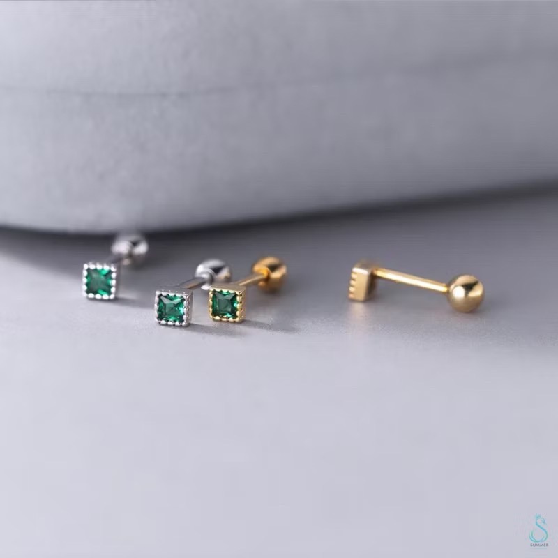 SUMMER 銀飾💫［925純銀］迷你方鑽 小方黑/白鑽 耳針式&鎖珠式耳環 純銀耳環-細節圖5