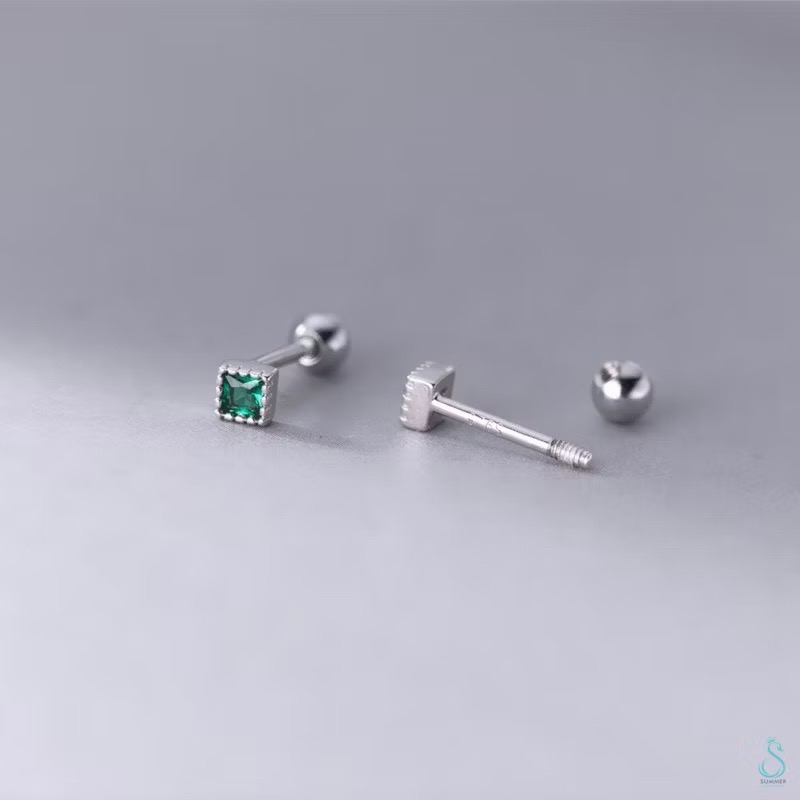 SUMMER 銀飾💫［925純銀］迷你方鑽 小方黑/白鑽 耳針式&鎖珠式耳環 純銀耳環-細節圖7