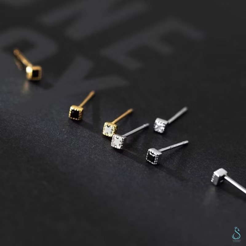 SUMMER 銀飾💫［925純銀］迷你方鑽 小方黑/白鑽 耳針式&鎖珠式耳環 純銀耳環-規格圖8
