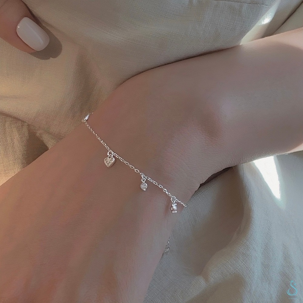 SUMMER韓 銀飾💫［925純銀］鑽點愛心手鏈 純銀手鏈-細節圖3