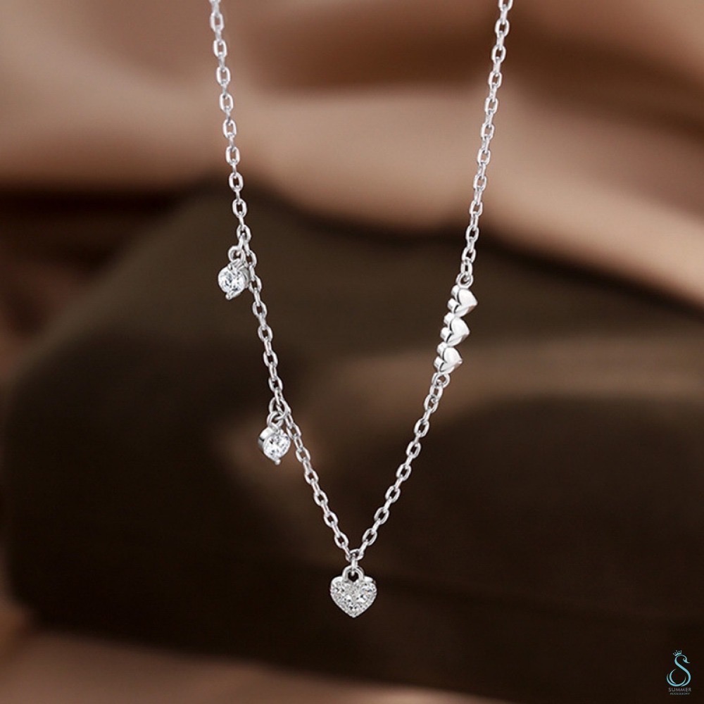 SUMMER韓 銀飾💫［925純銀］鑽點愛心手鏈 純銀手鏈-細節圖5