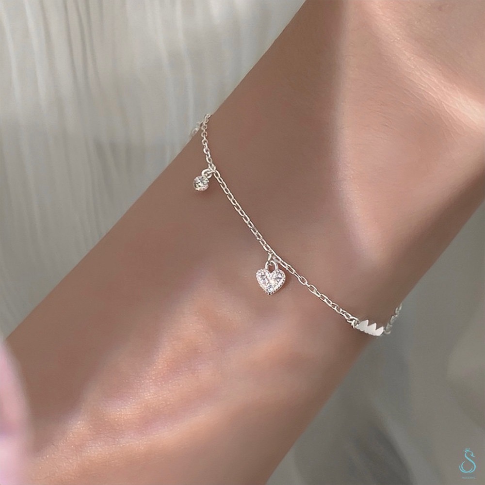SUMMER韓 銀飾💫［925純銀］鑽點愛心手鏈 純銀手鏈-細節圖6