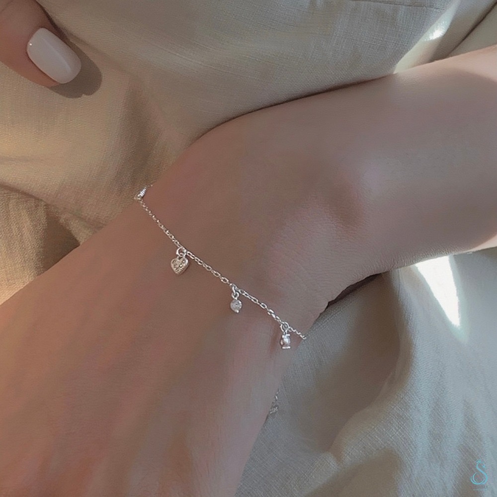 SUMMER韓 銀飾💫［925純銀］鑽點愛心手鏈 純銀手鏈-細節圖3