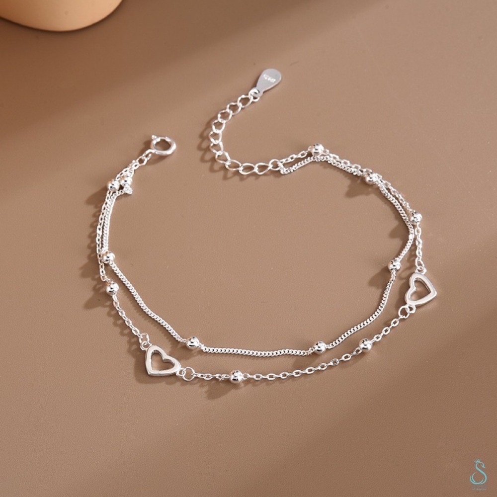 SUMMER 銀飾💫［925純銀］溫柔框心雙層手鍊 純銀手鍊 愛心手鏈-細節圖2
