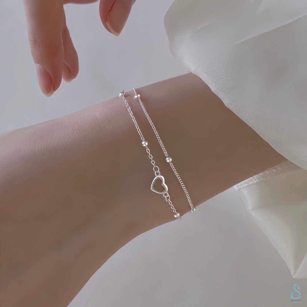 SUMMER 銀飾💫［925純銀］溫柔框心雙層手鍊 純銀手鍊 愛心手鏈-細節圖3