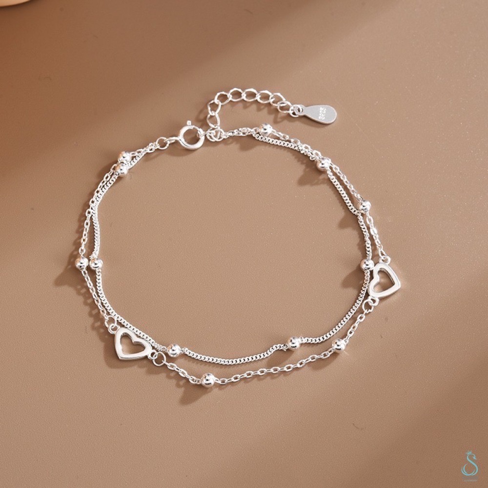 SUMMER 銀飾💫［925純銀］溫柔框心雙層手鍊 純銀手鍊 愛心手鏈-細節圖6