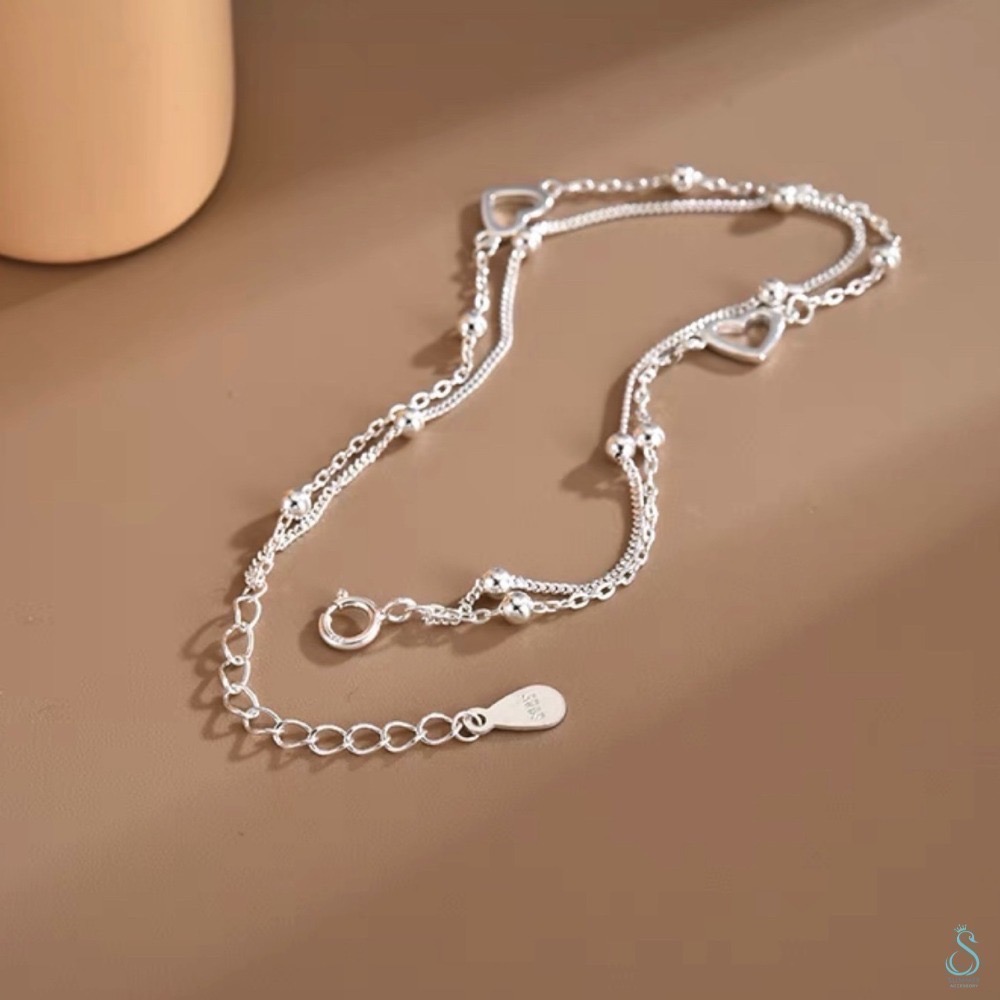 SUMMER 銀飾💫［925純銀］溫柔框心雙層手鍊 純銀手鍊 愛心手鏈-細節圖9