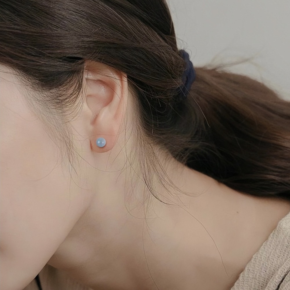 SUMMER 銀飾💫［S999足銀］幸運之石 天然海藍寶螺紋轉珠耳環 鎖珠式耳環 純銀耳環-細節圖5