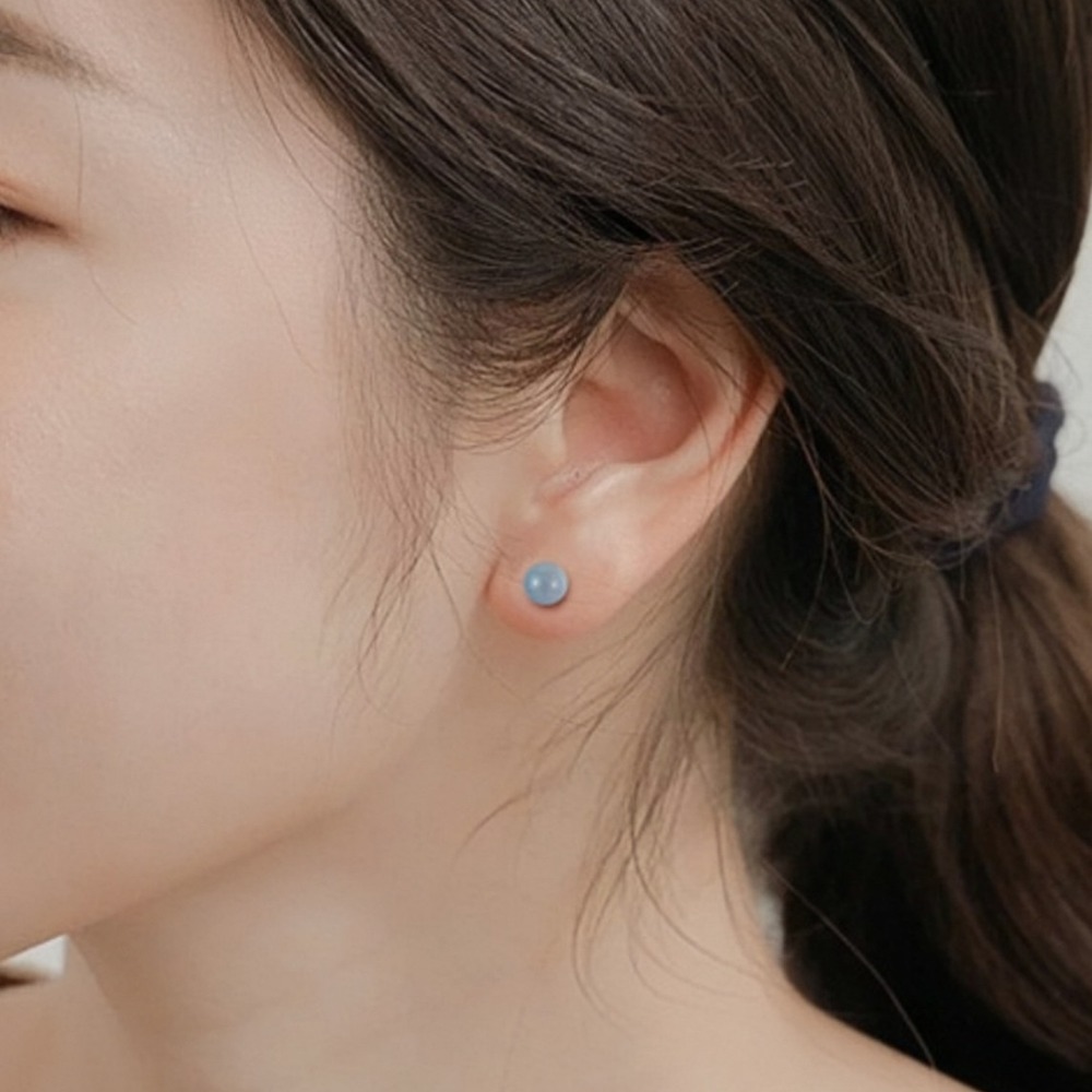 SUMMER 銀飾💫［S999足銀］幸運之石 天然海藍寶螺紋轉珠耳環 鎖珠式耳環 純銀耳環-細節圖6