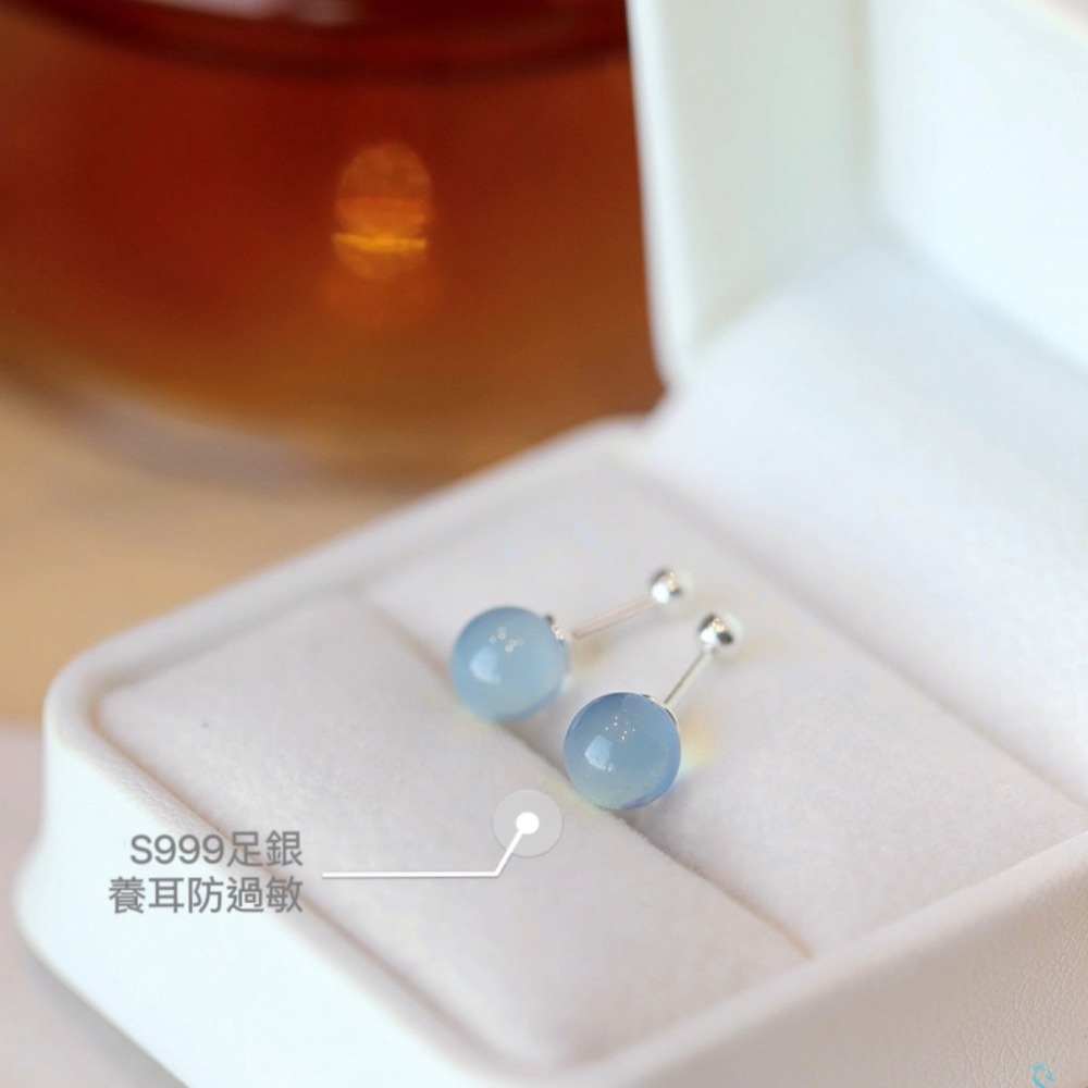 SUMMER 銀飾💫［S999足銀］幸運之石 天然海藍寶螺紋轉珠耳環 鎖珠式耳環 純銀耳環-細節圖7