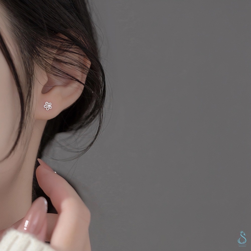 SUMMER 銀飾💫［925純銀］珍珠花朵鎖珠式耳環 純銀耳環-細節圖2