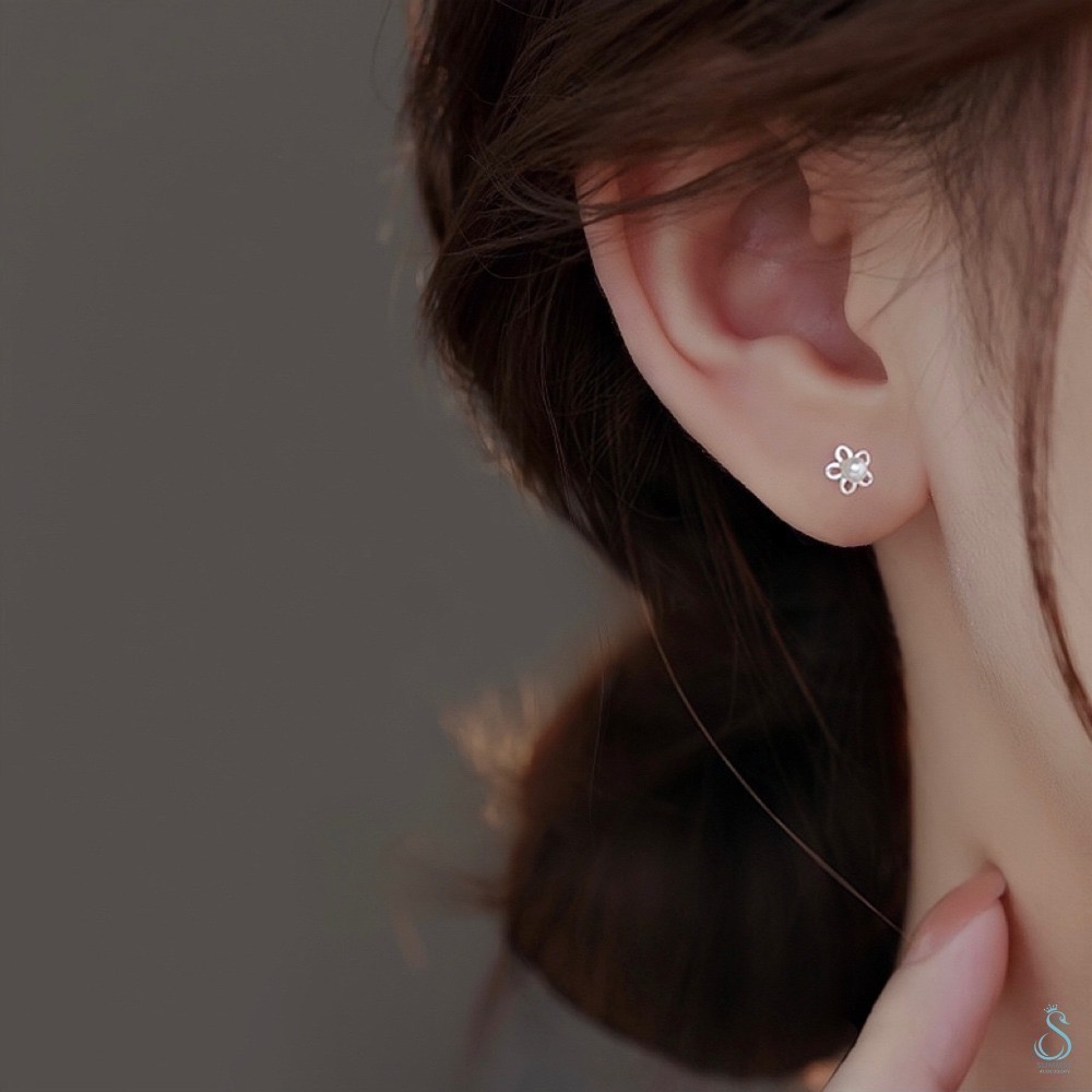 SUMMER 銀飾💫［925純銀］珍珠花朵鎖珠式耳環 純銀耳環-細節圖6