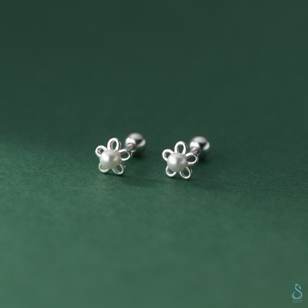 SUMMER 銀飾💫［925純銀］珍珠花朵鎖珠式耳環 純銀耳環-細節圖7