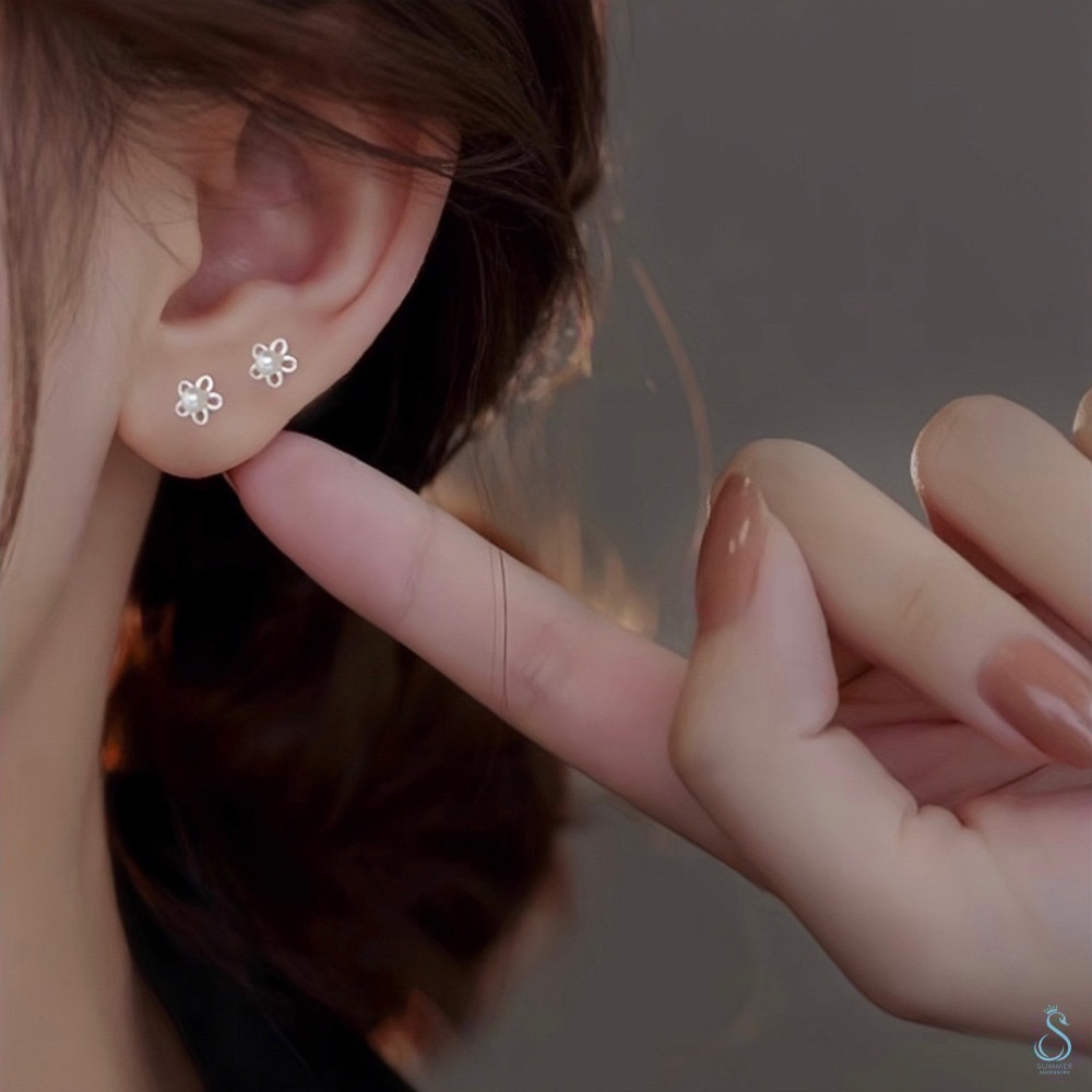 SUMMER 銀飾💫［925純銀］珍珠花朵鎖珠式耳環 純銀耳環-細節圖5