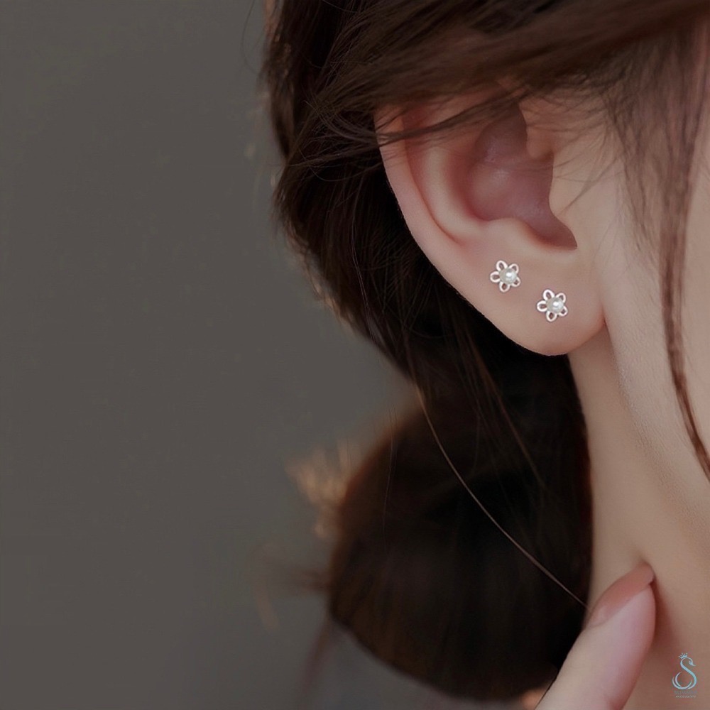 SUMMER 銀飾💫［925純銀］珍珠花朵鎖珠式耳環 純銀耳環-細節圖9