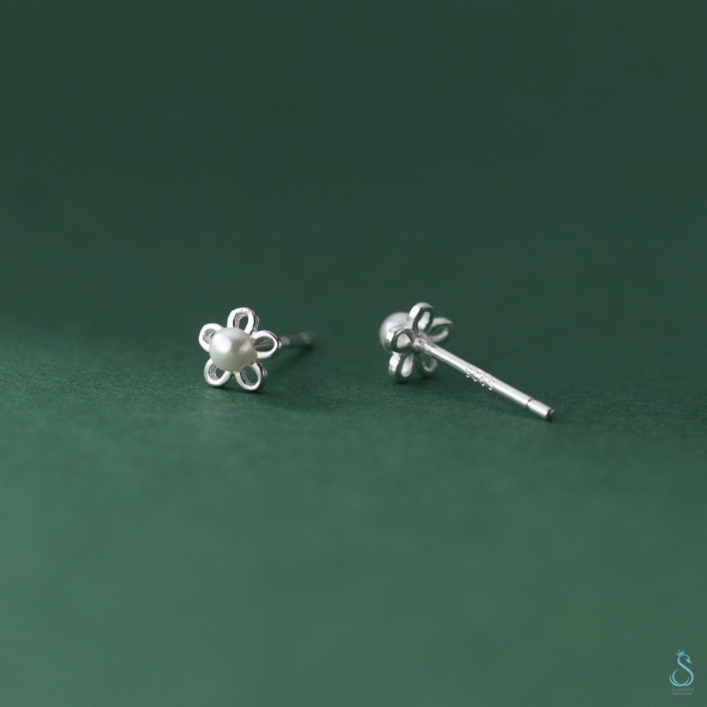 SUMMER 銀飾💫［925純銀］珍珠花朵鎖珠式耳環 純銀耳環-細節圖8