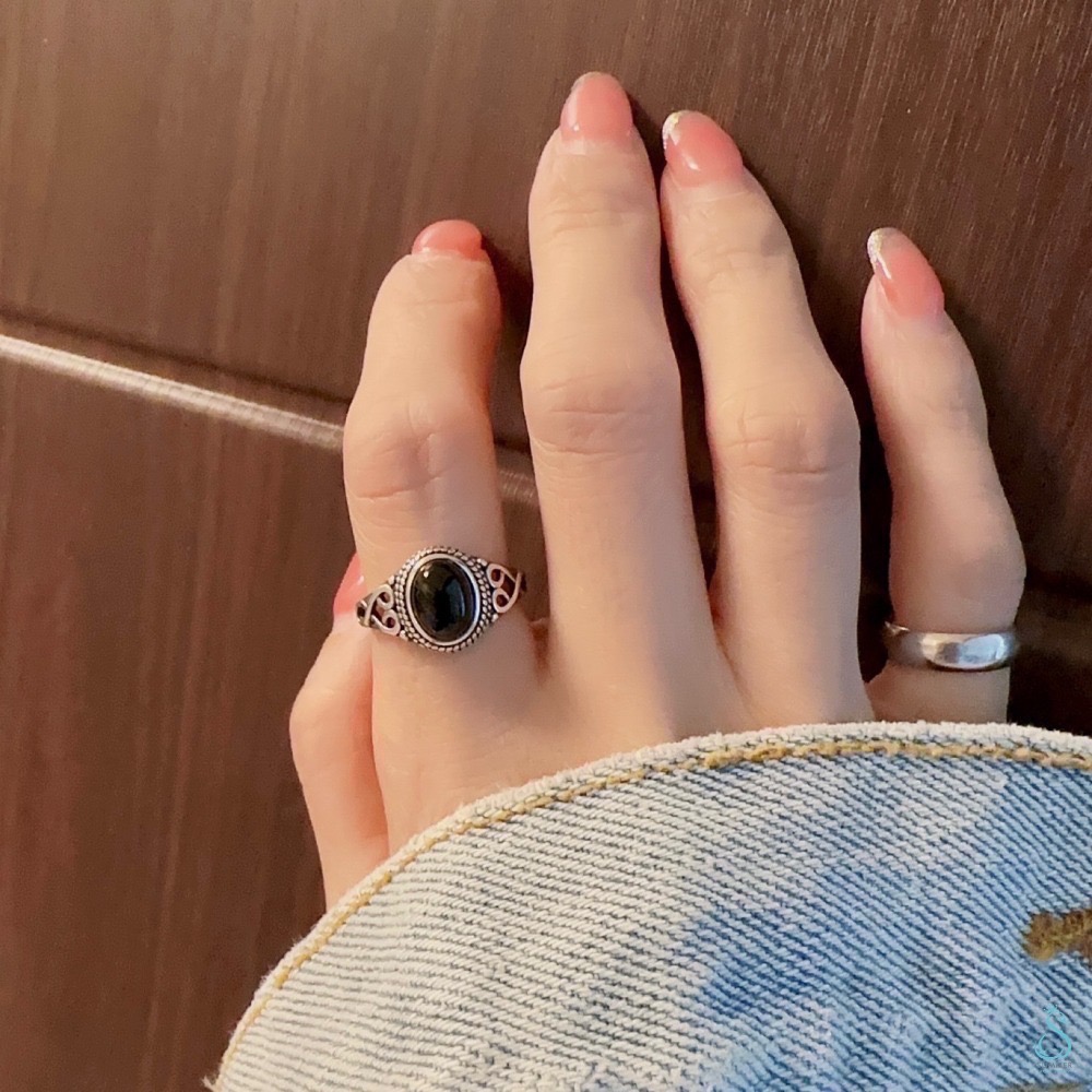 SUMMER韓 銀飾💫［925純銀］復古黑瑪戒 純銀戒指-細節圖4