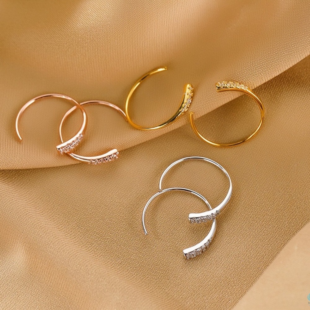 SUMMER韓 銀飾💫［925純銀］流星鑽C型耳環 （一款兩用/可適用耳骨夾）純銀耳環-細節圖2