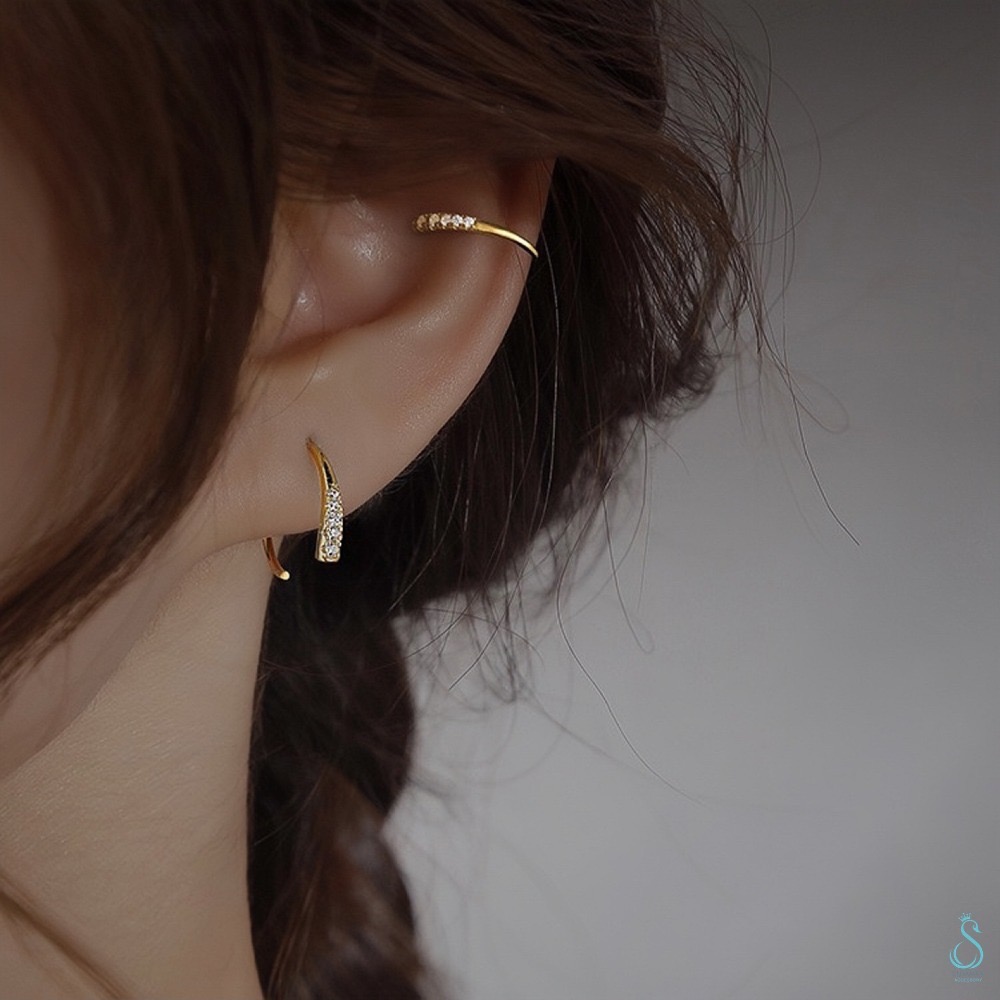 SUMMER韓 銀飾💫［925純銀］流星鑽C型耳環 （一款兩用/可適用耳骨夾）純銀耳環-細節圖3