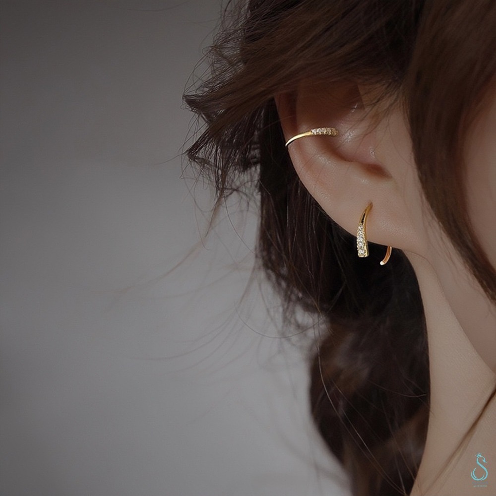 SUMMER韓 銀飾💫［925純銀］流星鑽C型耳環 （一款兩用/可適用耳骨夾）純銀耳環-細節圖6