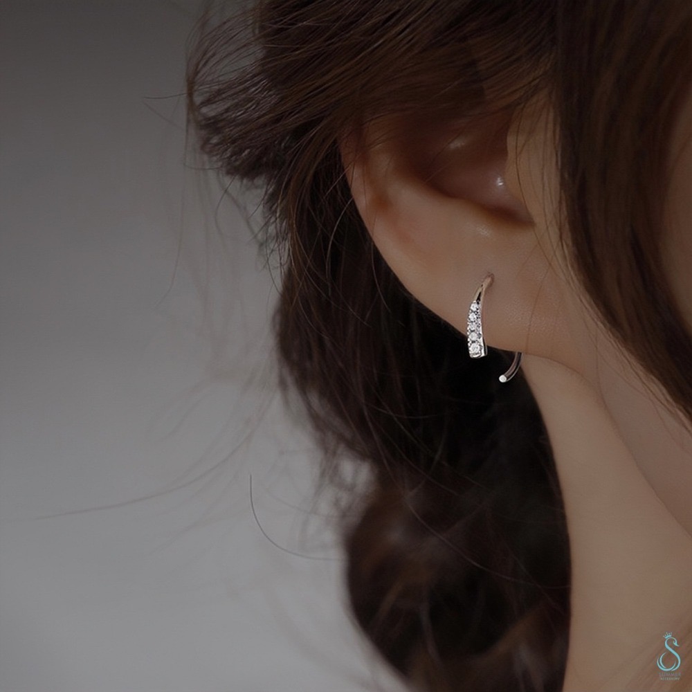 SUMMER韓 銀飾💫［925純銀］流星鑽C型耳環 （一款兩用/可適用耳骨夾）純銀耳環-細節圖5