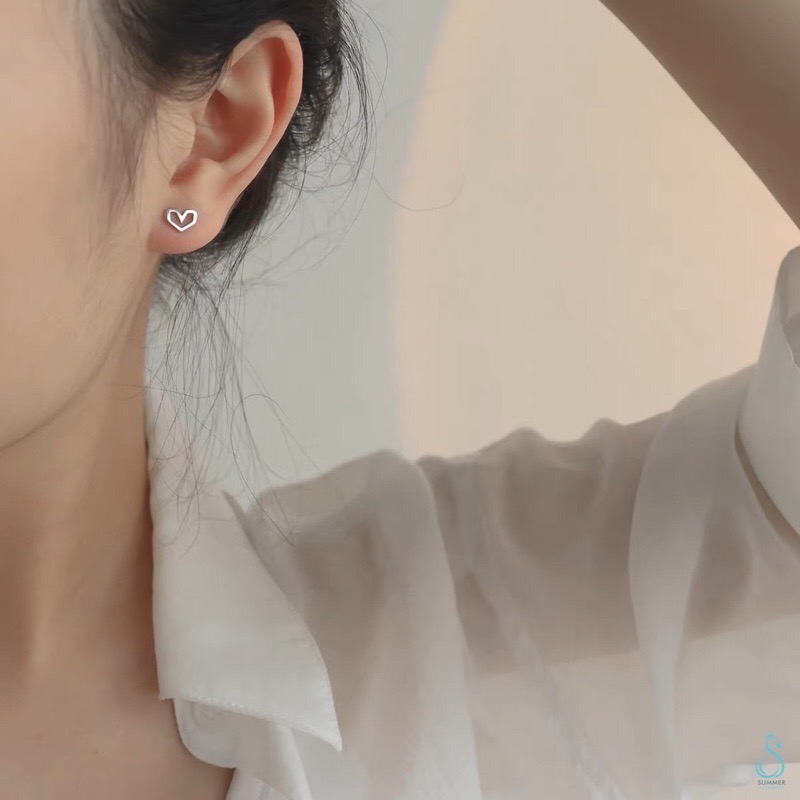 SUMMER 銀飾💫［925純銀］幾何心型耳環 鎖珠式耳環 純銀耳環-細節圖3