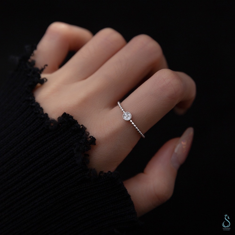 SUMMER 銀飾💫［925純銀］單鑽銀豆戒 復古幾何戒 純銀戒指-細節圖2