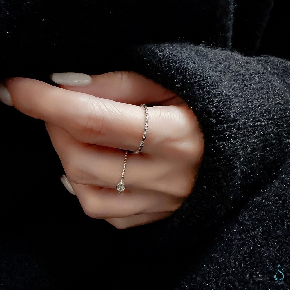 SUMMER 銀飾💫［925純銀］單鑽銀豆戒 復古幾何戒 純銀戒指-細節圖4