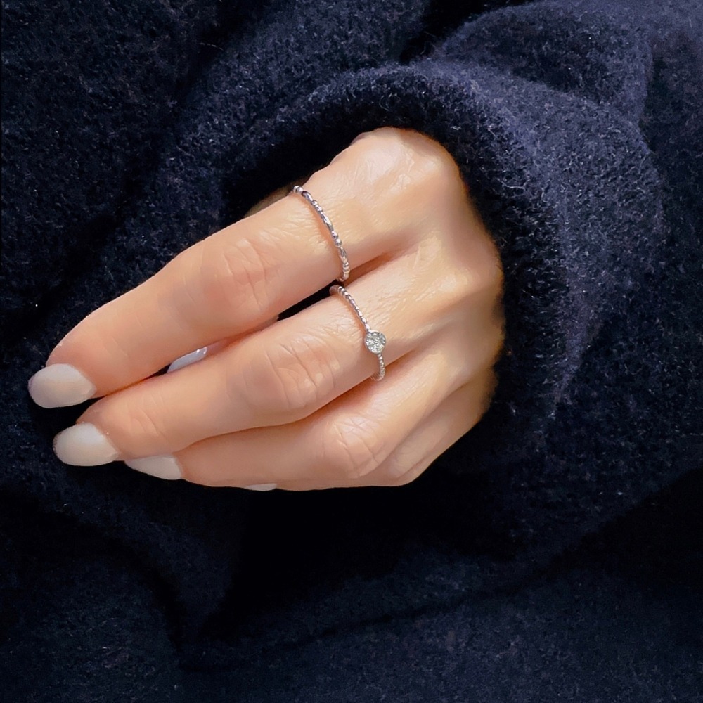 SUMMER 銀飾💫［925純銀］單鑽銀豆戒 復古幾何戒 純銀戒指-細節圖6