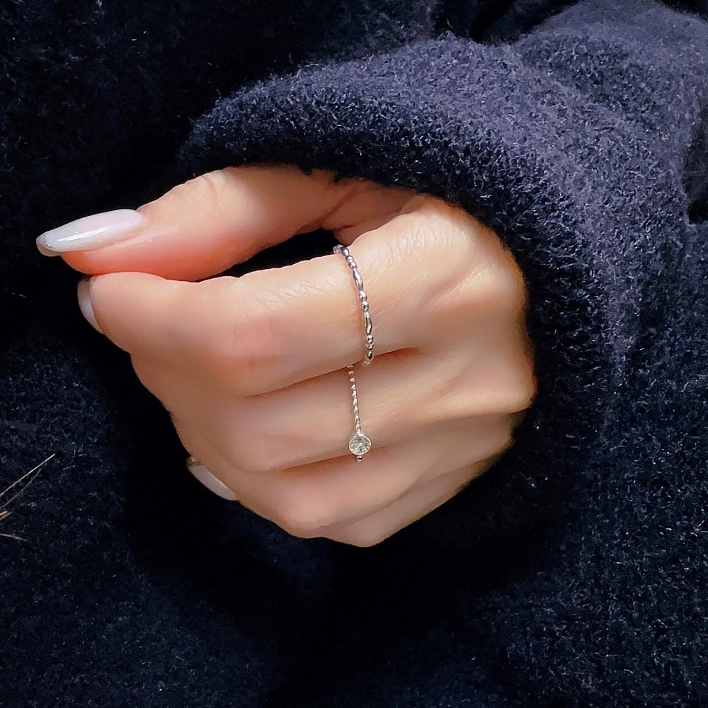 SUMMER 銀飾💫［925純銀］單鑽銀豆戒 復古幾何戒 純銀戒指-細節圖7