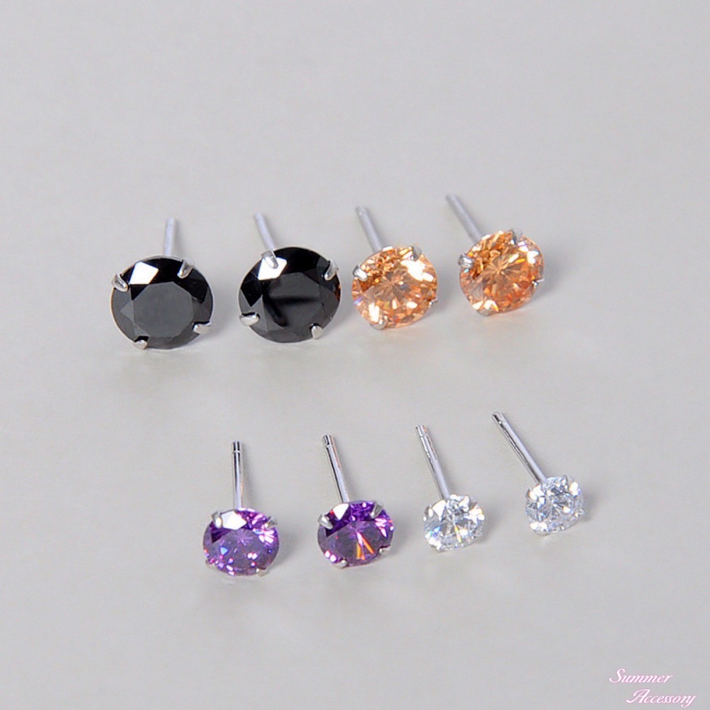 SUMMER 銀飾💫［925純銀］💎極簡水鑽耳針 （一對優惠價）彩鑽系列 平面服貼設計 純銀抗過敏 四爪鑽純銀耳環-細節圖2