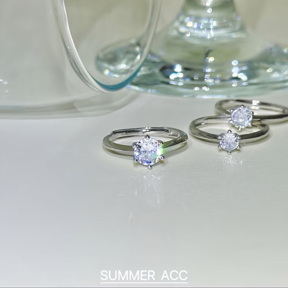 SUMMER 銀飾💫［925純銀］極簡水鑽戒指💎六爪鑽美戒 純銀戒指-細節圖2