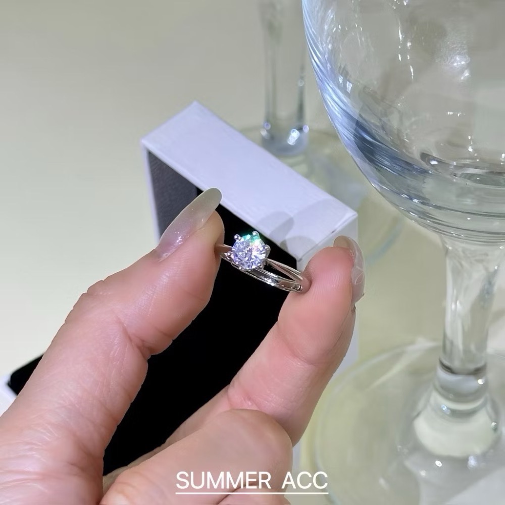 SUMMER 銀飾💫［925純銀］極簡水鑽戒指💎六爪鑽美戒 純銀戒指-細節圖6