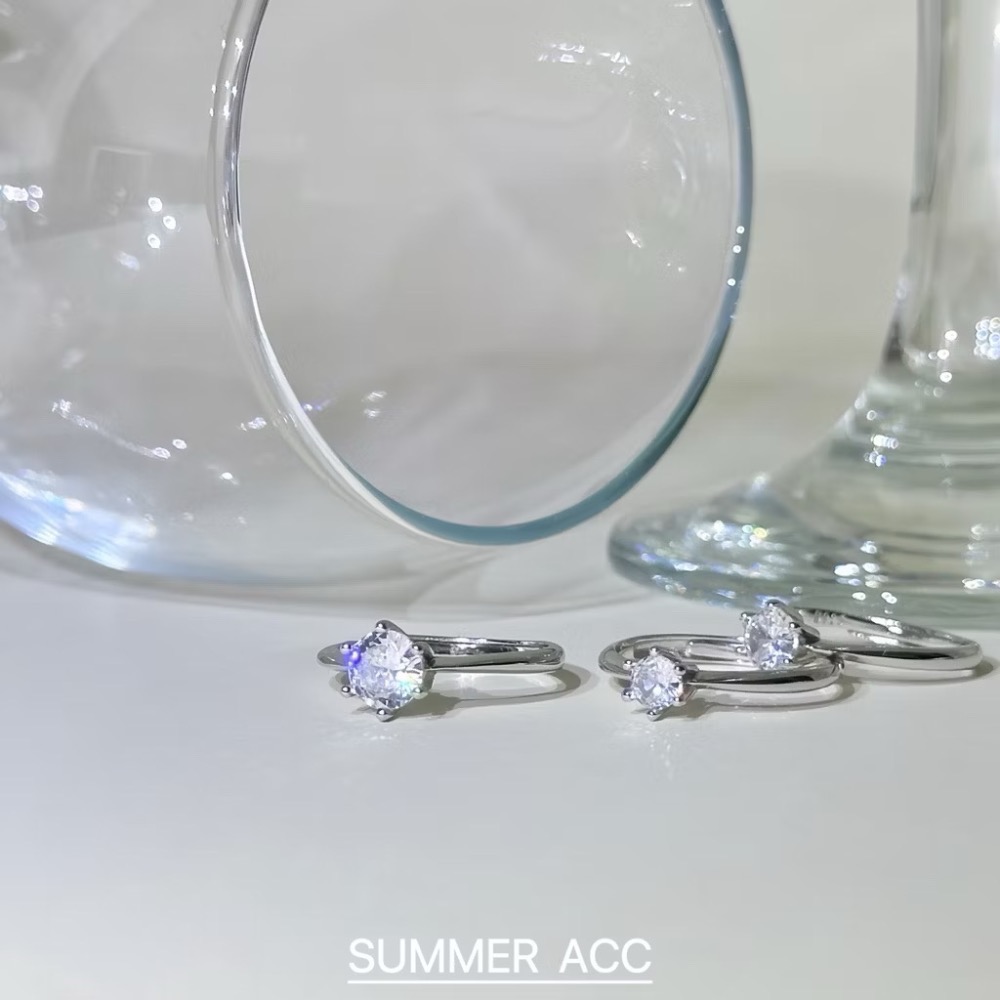 SUMMER 銀飾💫［925純銀］極簡水鑽戒指💎六爪鑽美戒 純銀戒指-細節圖4