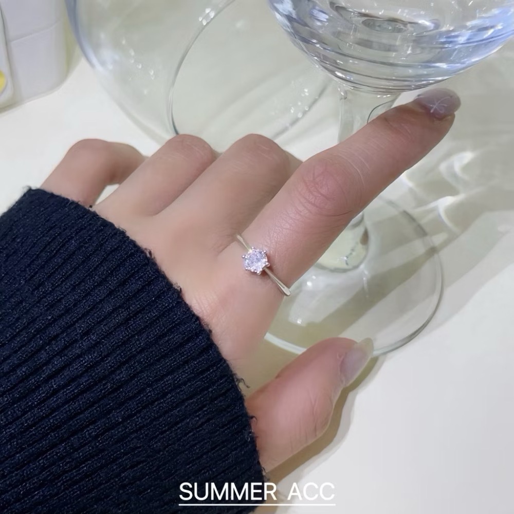 SUMMER 銀飾💫［925純銀］極簡水鑽戒指💎六爪鑽美戒 純銀戒指-規格圖6