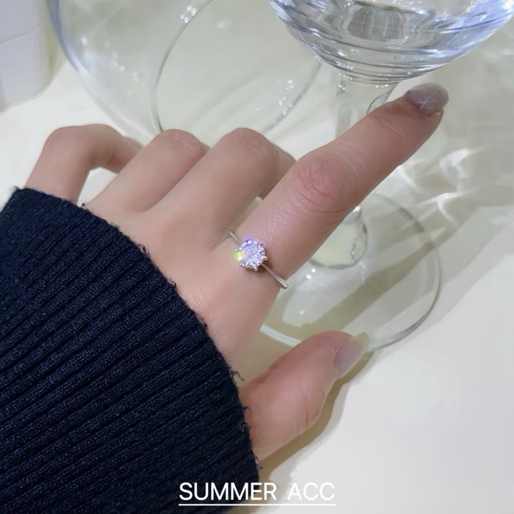 SUMMER 銀飾💫［925純銀］極簡水鑽戒指💎六爪鑽美戒 純銀戒指-規格圖6