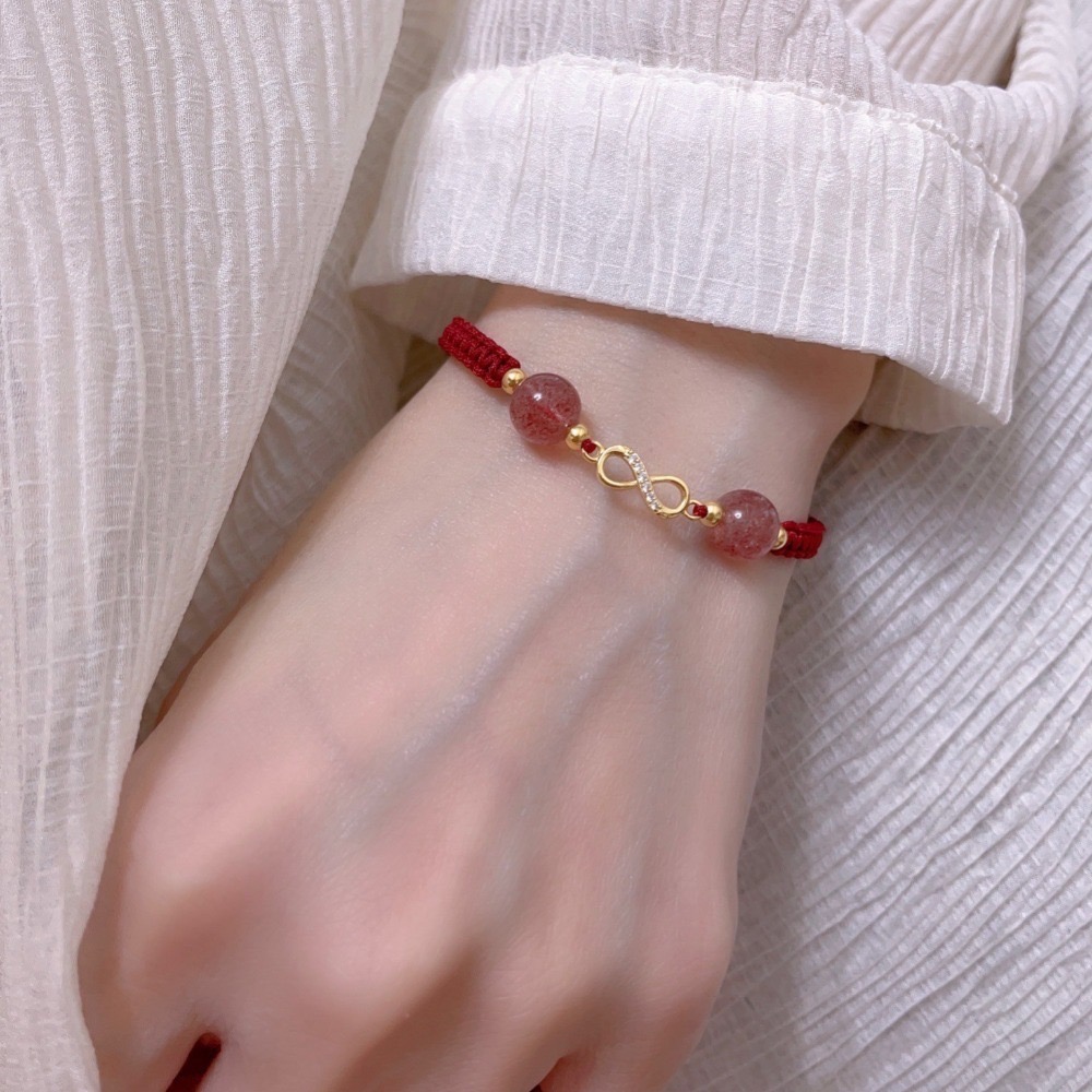 SUMMER 銀飾💫［925純銀］🇯🇵日本東京淺草寺 過爐加持祈福 草莓晶&無限符號✨幸福無限✨幸運紅繩  純銀手-細節圖5