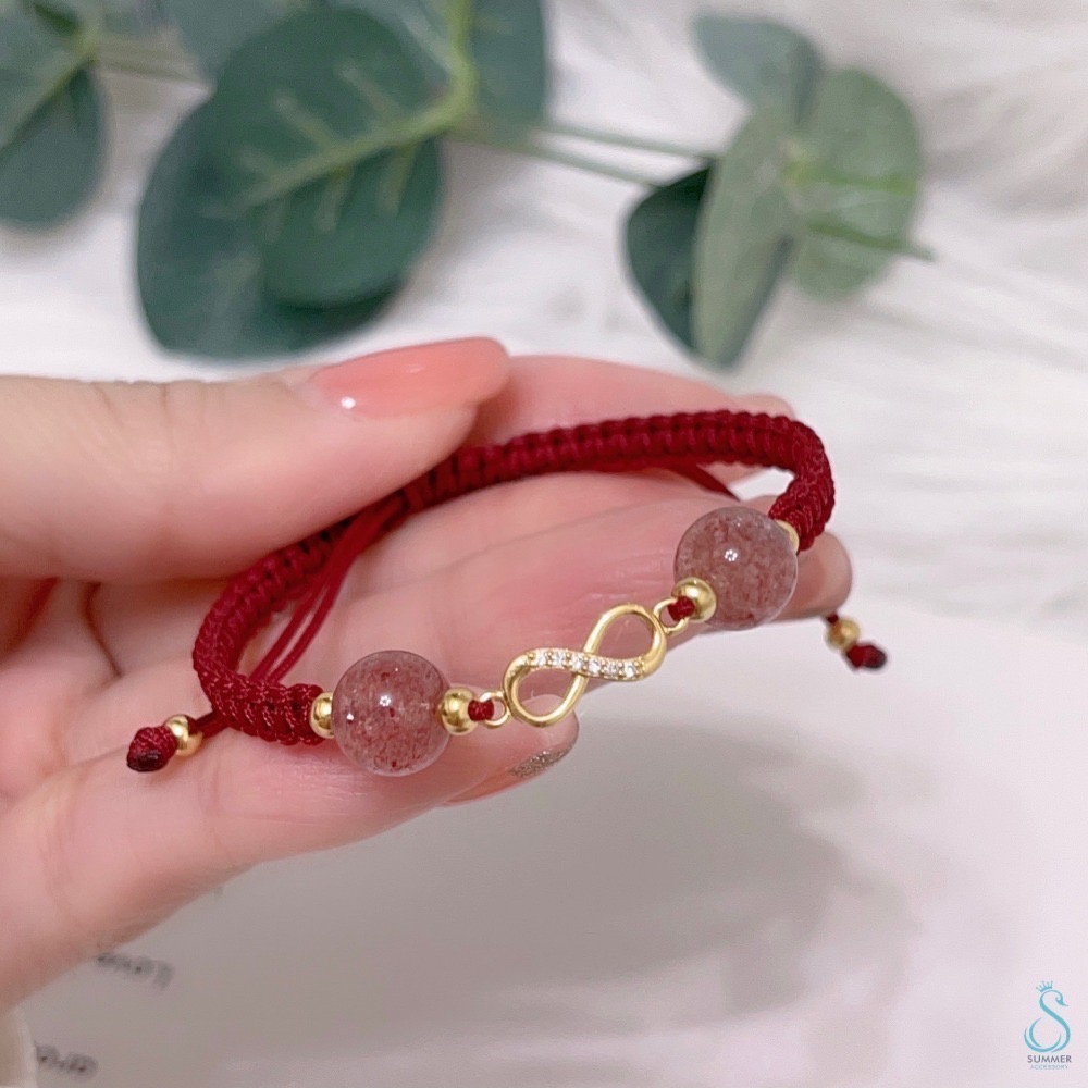 SUMMER 銀飾💫［925純銀］🇯🇵日本東京淺草寺 過爐加持祈福 草莓晶&無限符號✨幸福無限✨幸運紅繩  純銀手-細節圖3
