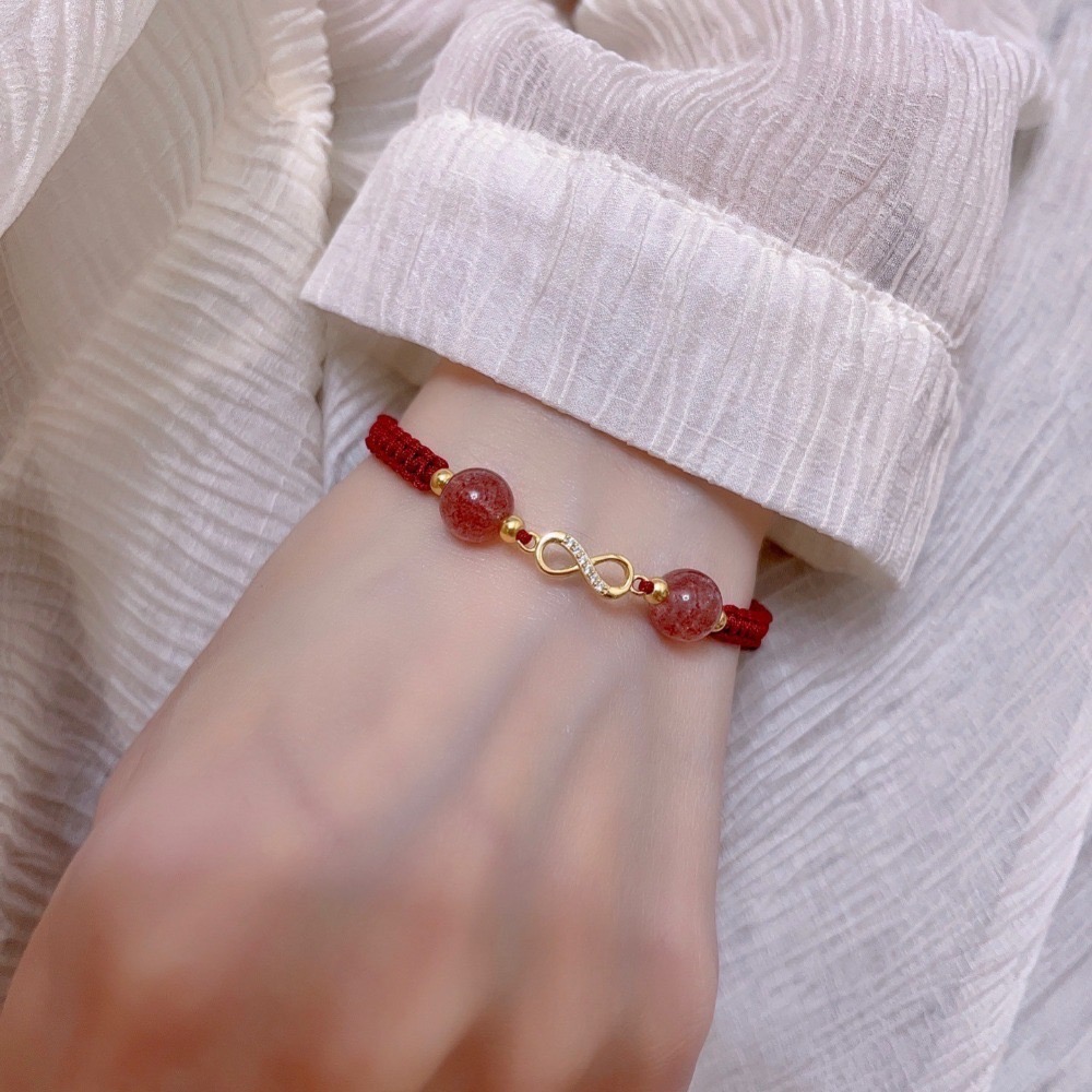 SUMMER 銀飾💫［925純銀］🇯🇵日本東京淺草寺 過爐加持祈福 草莓晶&無限符號✨幸福無限✨幸運紅繩  純銀手-細節圖7