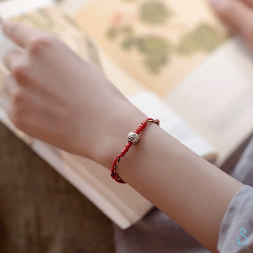 SUMMER 銀飾💫［925純銀］吉象純銀手繩 開運招財吉祥 避邪保平安 五色線手繩 純銀手鏈-細節圖3