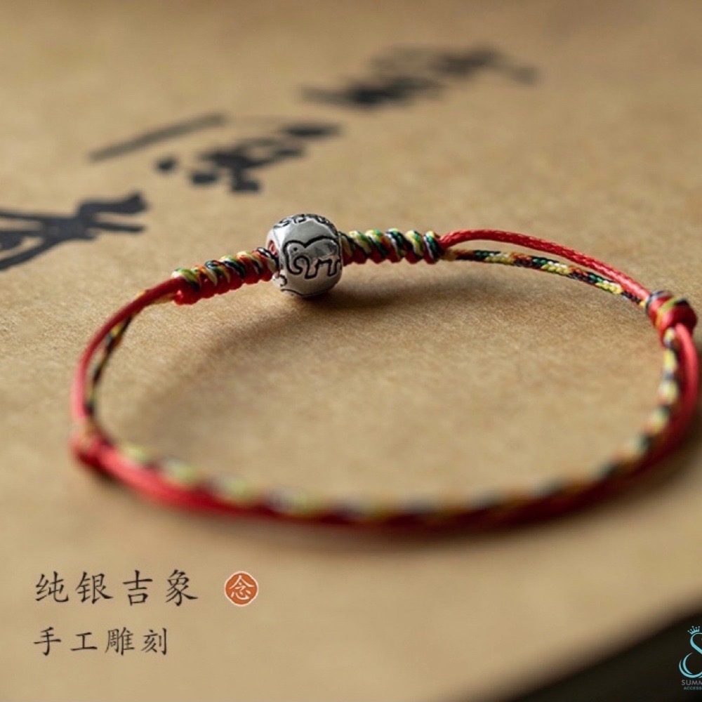 SUMMER 銀飾💫［925純銀］吉象純銀手繩 開運招財吉祥 避邪保平安 五色線手繩 純銀手鏈-細節圖4