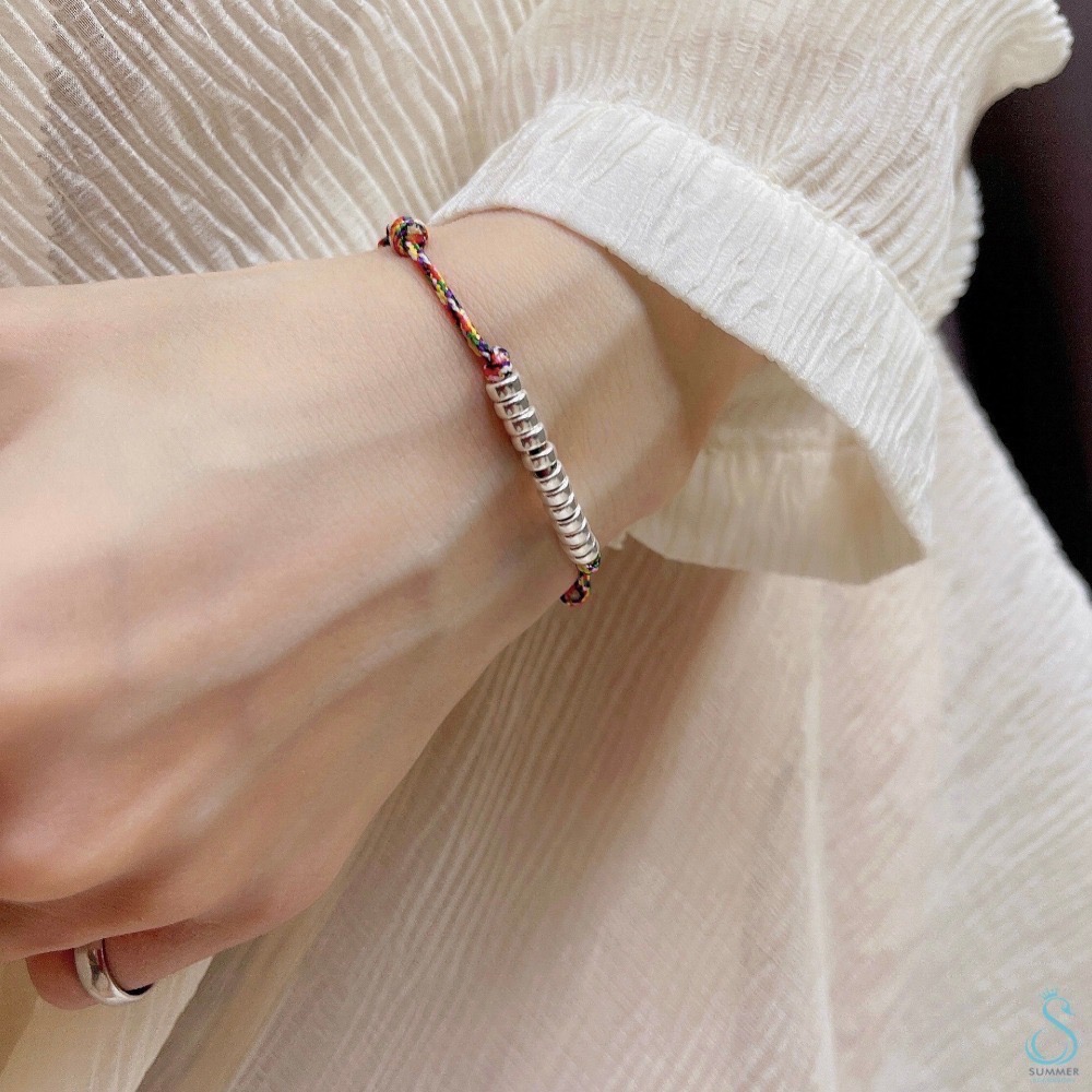 SUMMER 銀飾💫［925純銀］開運招財 避邪保平安 七色線手繩 含五色線功效 純銀手鍊-細節圖2