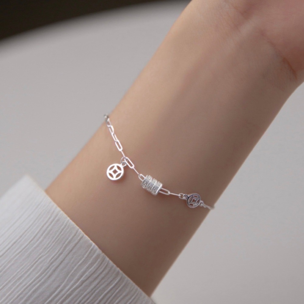 SUMMER 銀飾💫［925純銀］🉐轉運輪 💰招財錢幣手鏈 純銀手鏈-細節圖6