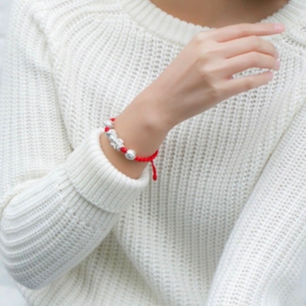 SUMMER 銀飾💫［999足銀］ 招財避邪貔貅紅繩 黑繩 開運轉運 男女皆可佩戴 情侶款-細節圖3