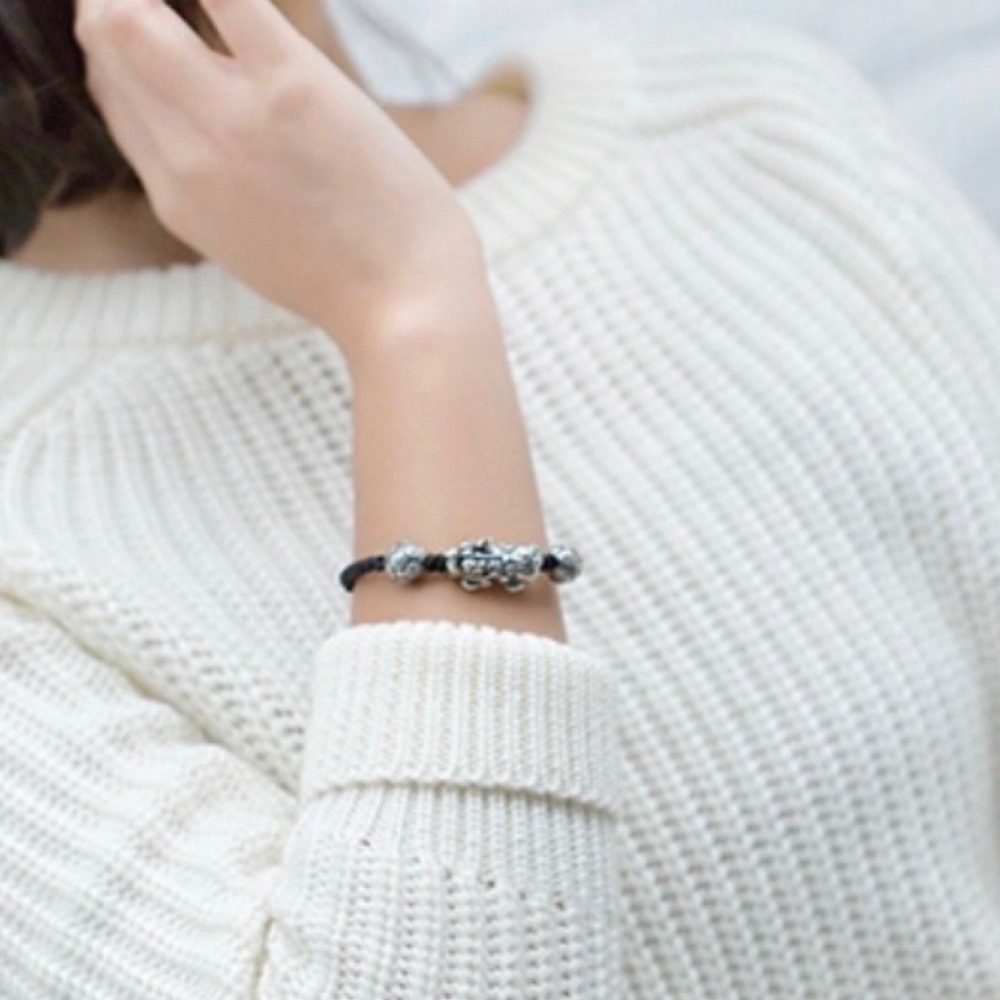 SUMMER 銀飾💫［999足銀］ 招財避邪貔貅紅繩 黑繩 開運轉運 男女皆可佩戴 情侶款-細節圖6