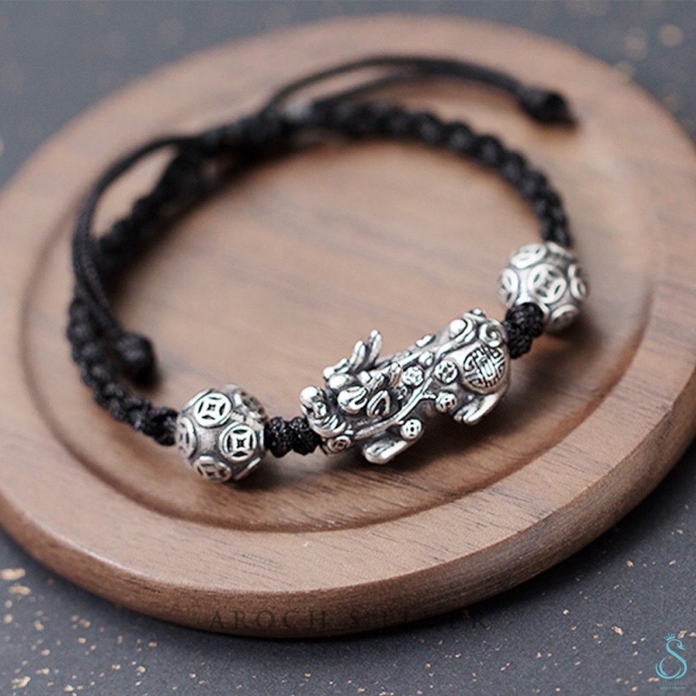 SUMMER 銀飾💫［999足銀］ 招財避邪貔貅紅繩 黑繩 開運轉運 男女皆可佩戴 情侶款-細節圖8