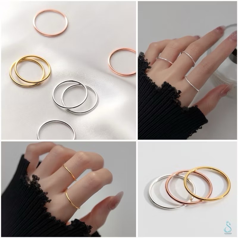 SUMMER韓 銀飾💫［925純銀］百搭基礎款 多尺寸極細線戒 尾戒 純銀戒指 玫瑰金戒指 指骨戒 關節戒-細節圖4