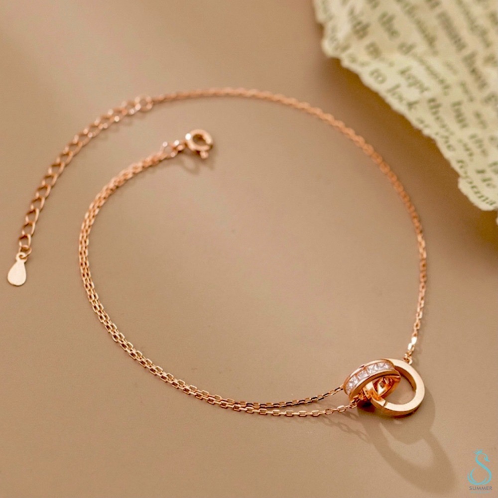 SUMMER 銀飾💫［925純銀］❤️新環環相扣❤️雙環腳鏈 純銀腳鍊-細節圖4