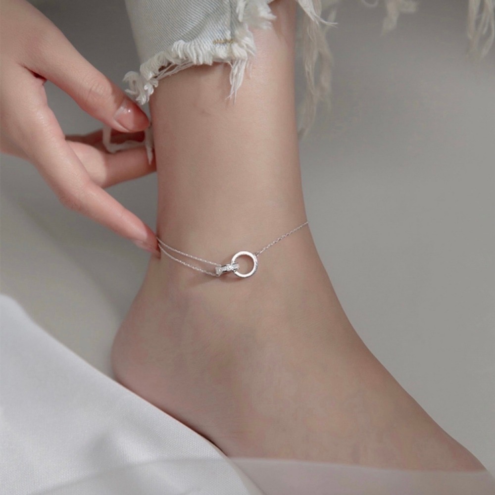 SUMMER 銀飾💫［925純銀］❤️新環環相扣❤️雙環腳鏈 純銀腳鍊-細節圖7